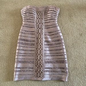 BCBGMaxAzria Strapless Lacey Taupe Dress